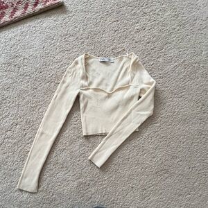 Zara Cream Long Sleeve Crop Top